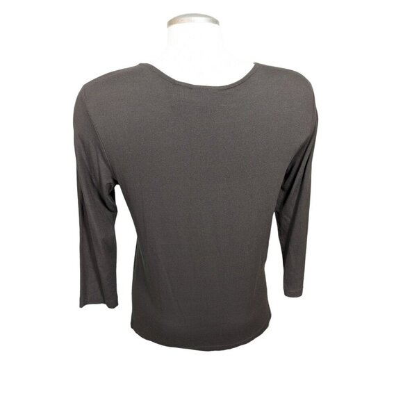 Chicos Size 1 US S 8 Womens Brown Sequin Front T Shirt Long Sleeve Stretch - Picture 4 of 6